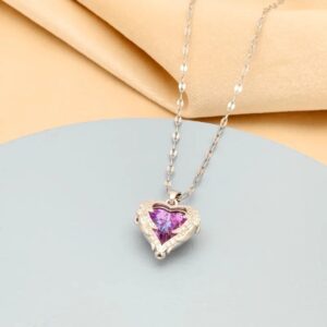 Heart-purple-silver-necklace